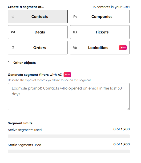 Creating a segment with Breeze AI in HubSpot
