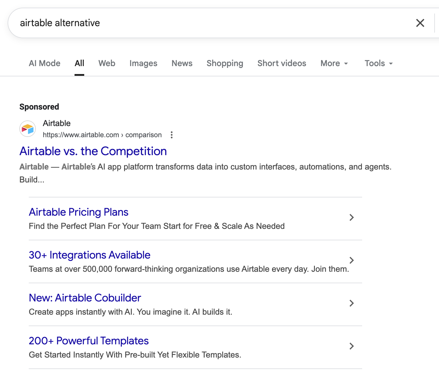 Google Ad example of stealing back traffic looking for competitors
