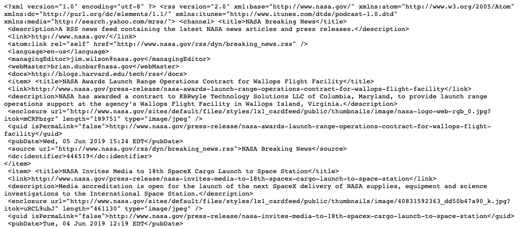 example RSS feed in XML format