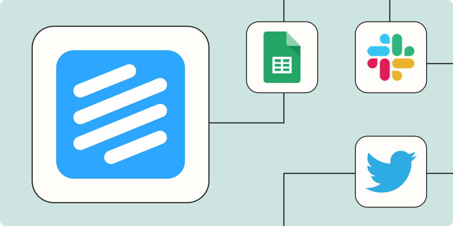 A hero image of the Beamer app logo connected to other app logos on a light blue background.