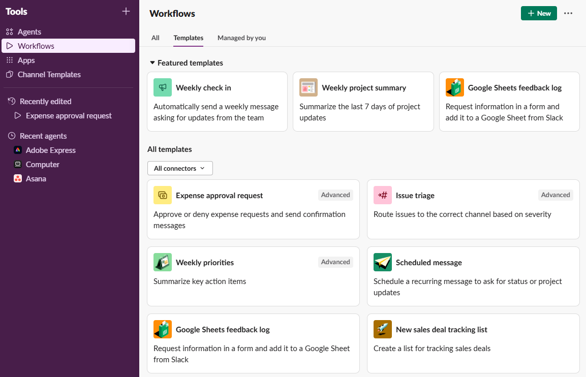 Slack's template gallery