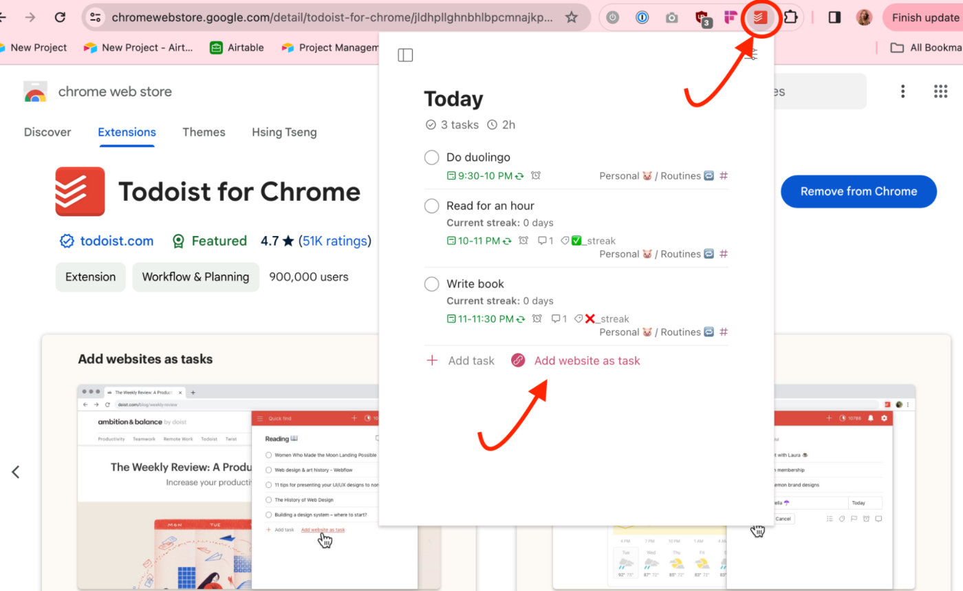 The Todoist Chrome extension