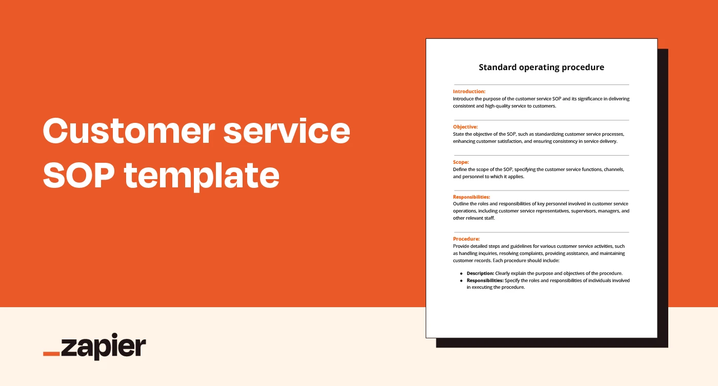 Image of Zapier's customer service SOP template on an orange background