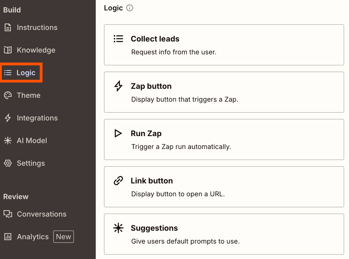 Screenshot of logic tab