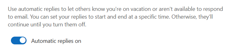 Screenshot of automatic replies switch