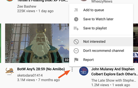 Clicking Not Interested lets YouTube know you