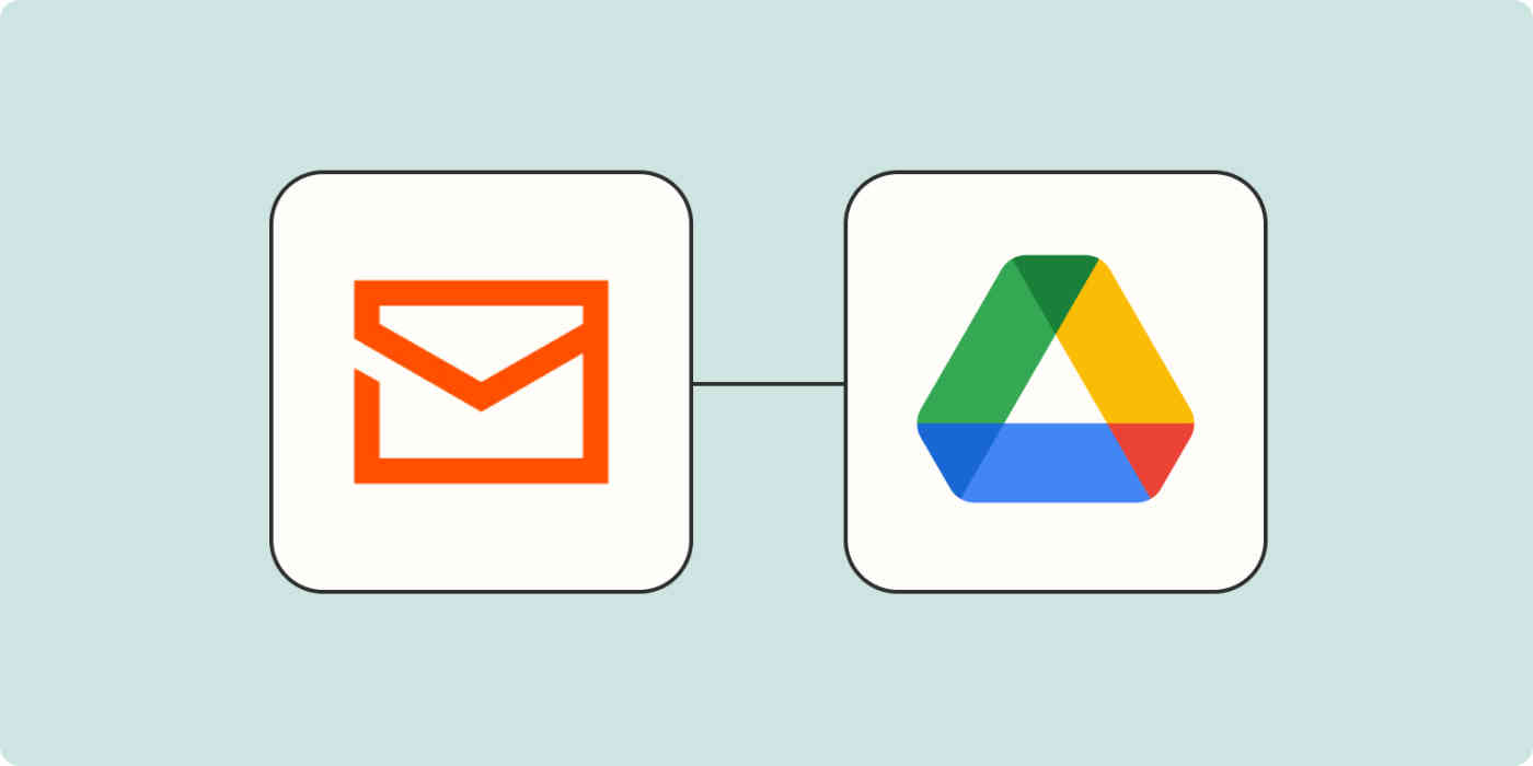 Email by Zapier and Google Drive logos on an orange background with an orange dotted line