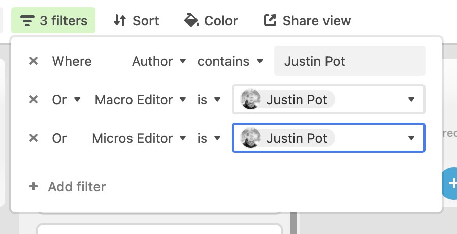 Filtering by author in Airtable