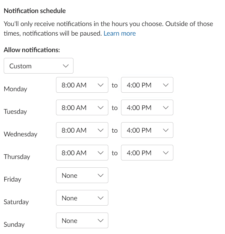Creating a notification schedule in Slack