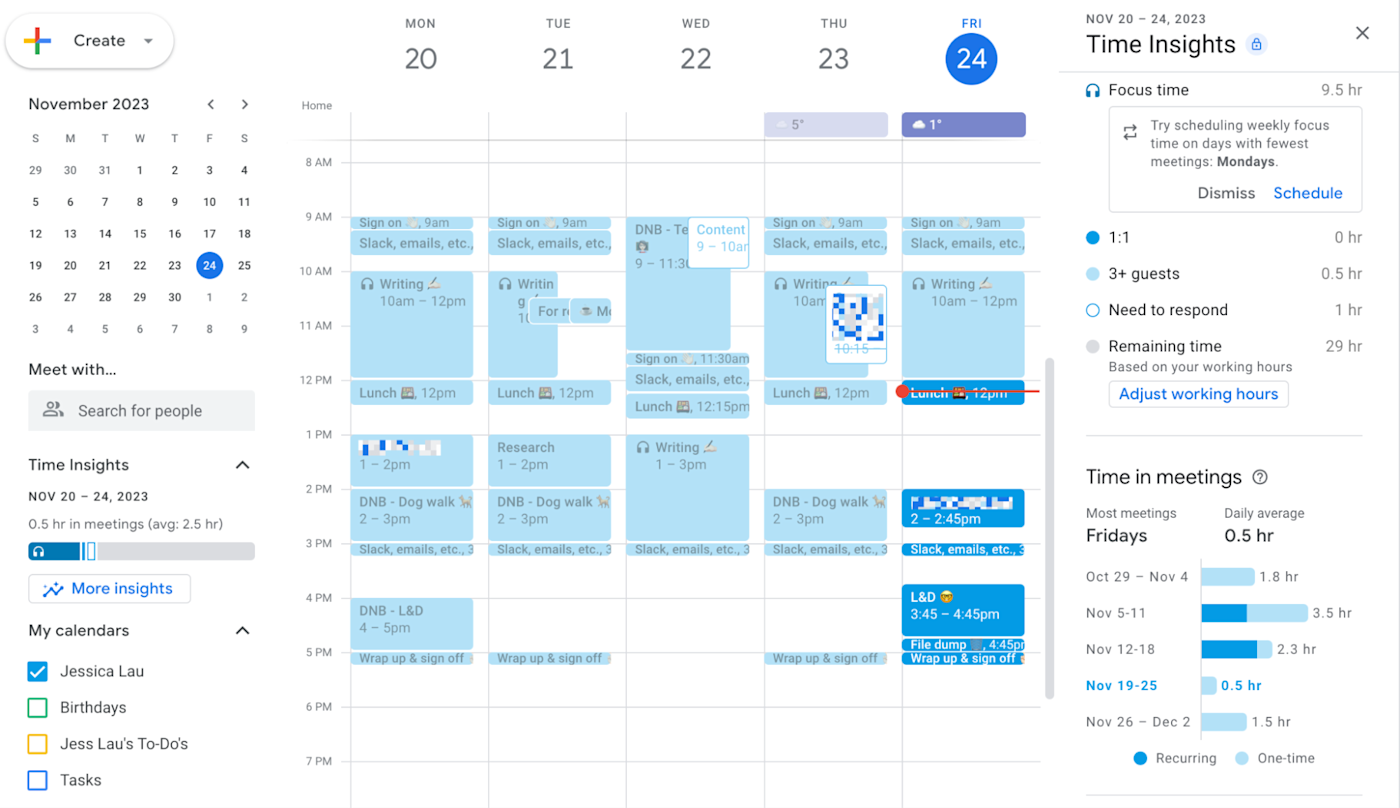 Google Calendar Time Insights.