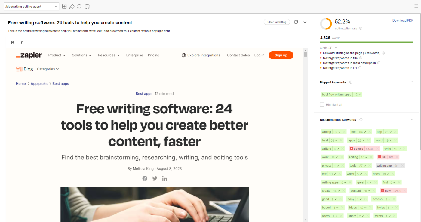 SEO PowerSuite, our pick for the best free writing software for optimizing content for SEO