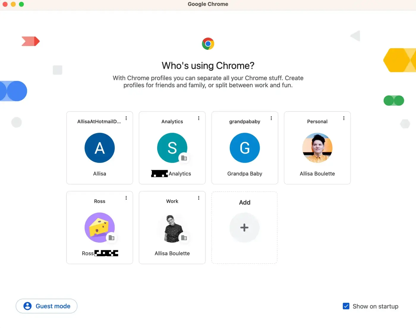 Screenshot of multiple Chrome profiles