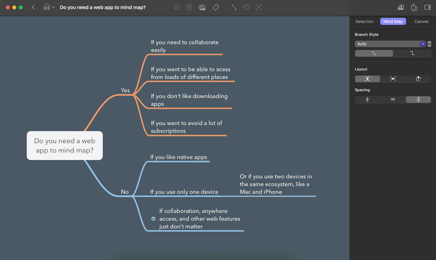 MindNode, our pick for the best mind mapping software for Apple users