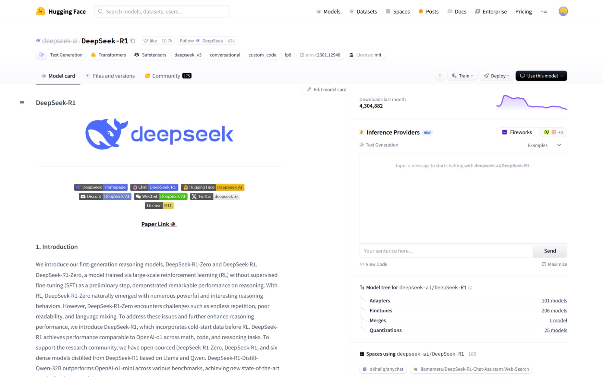 The DeepSeek page on Hugging Face