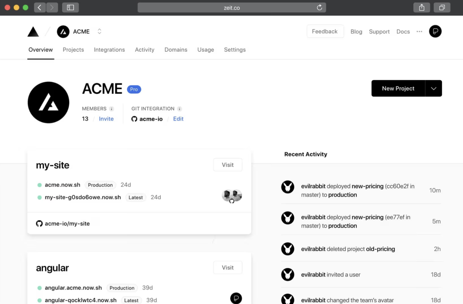 A screenshot of Vercel, an MCP server.