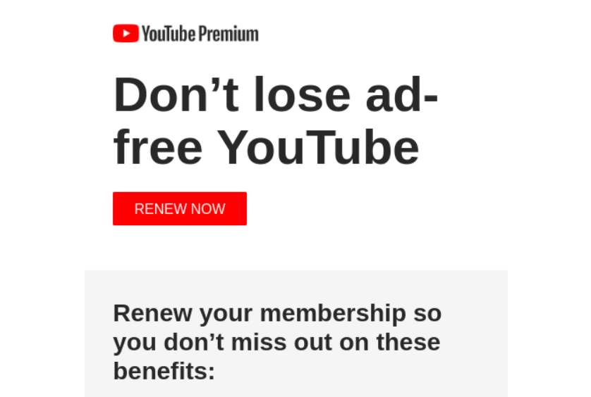 YouTube renew email