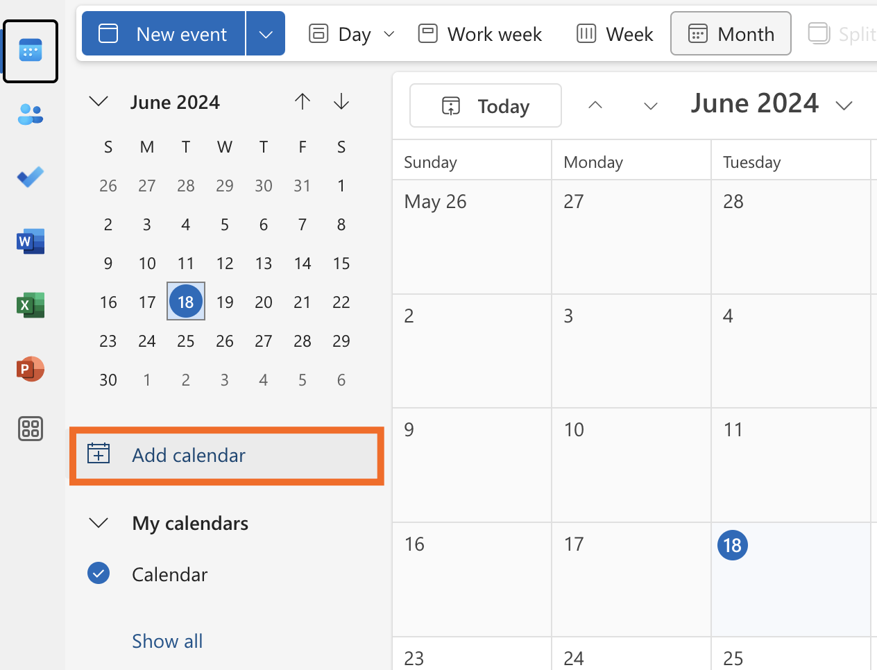 Image showing how to add a calendar in Outlook