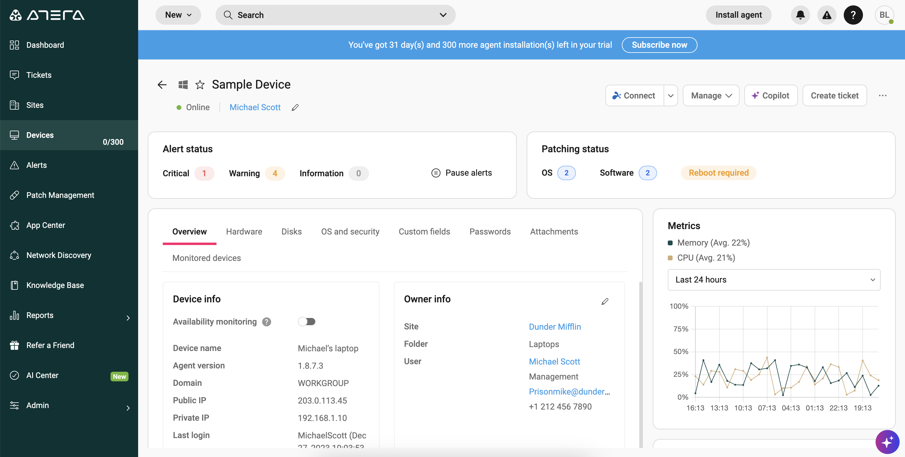 Screenshot of the Atera interface