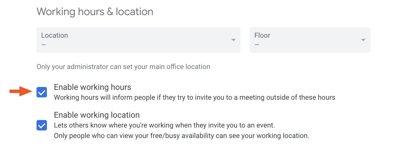 Unchecking the work hours feature in Google Calendar