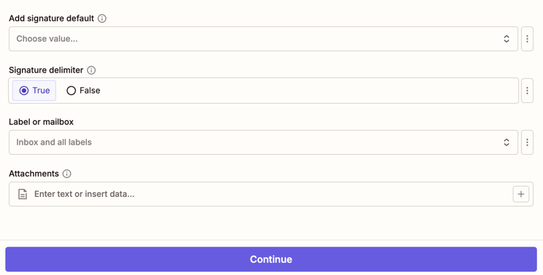 The text "Signature" with the red and white envelope Gmail app logo in a dropdown.