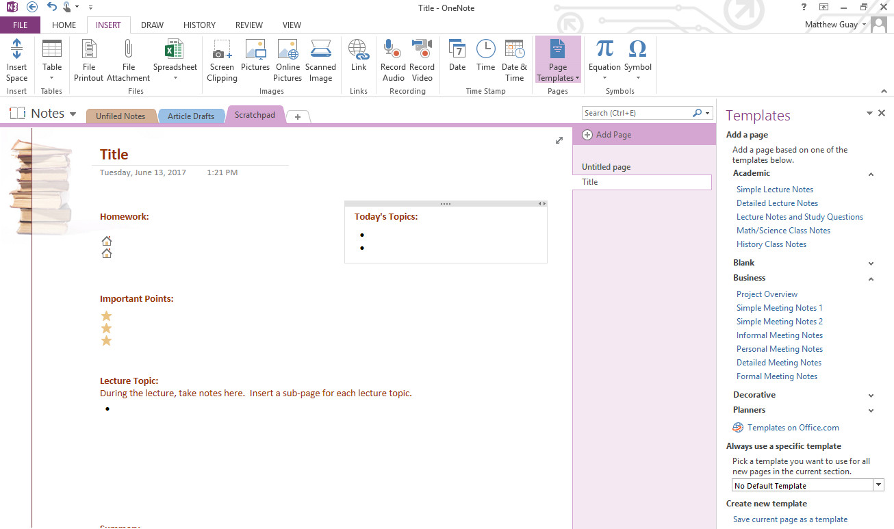 onenote templates for project management