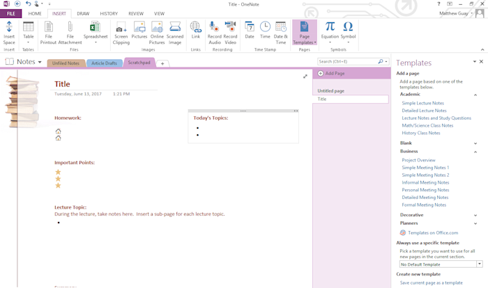 Use Onenote Templates To Streamline Meeting Class Project And Event Notes