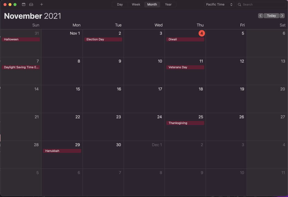 Captura de pantalla de Apple Calendar