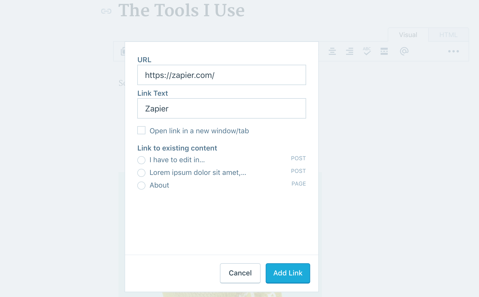 Adding a link in WordPress