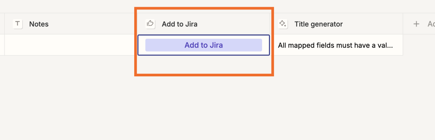 Screenshot of jira button in tables