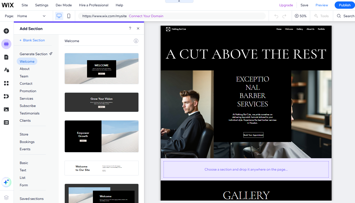 Wix's site editor