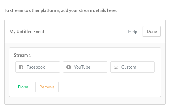 The UI for adding live streams to Crowdcast
