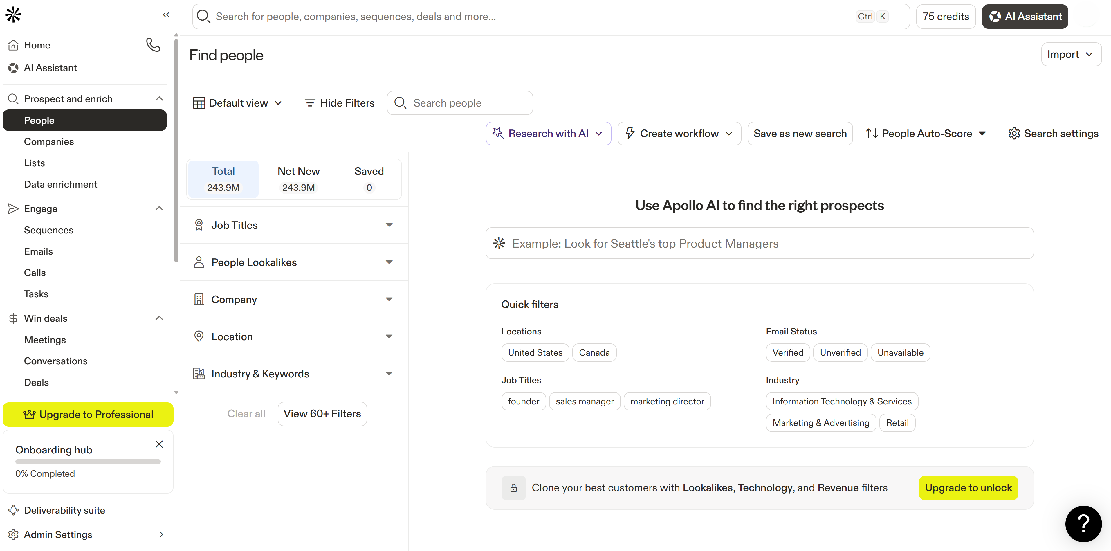 Apollo.io, our pick for the best RevOps tool for data enrichment.