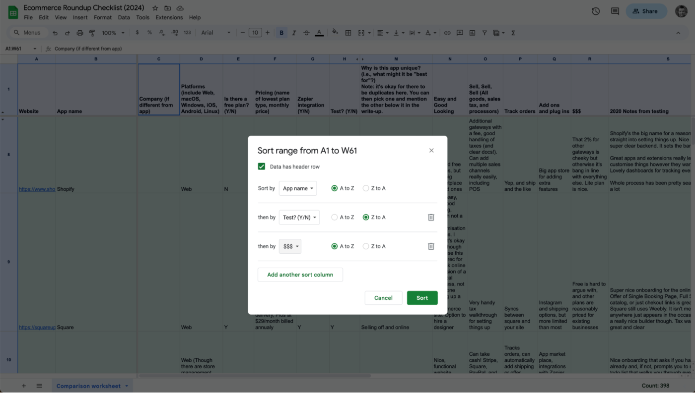 Google Sheets, our pick for the best free Airtable alternative