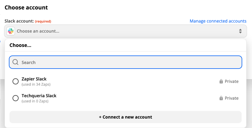 Connecting a Slack account to Zapier