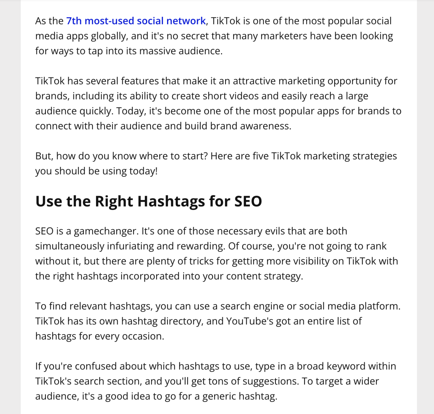 Portion of an article about TikTok marketing strategies. 