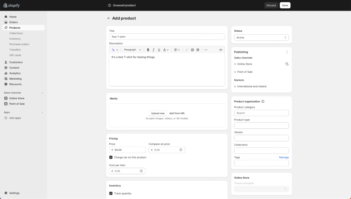 Shopify interface, with a much simpler sidebar