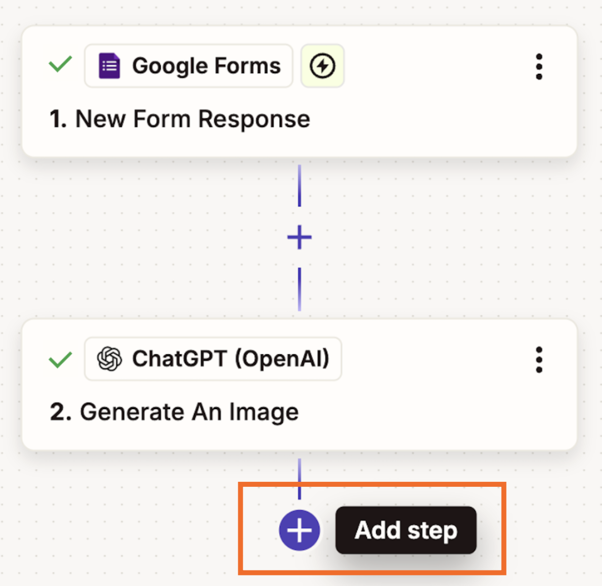 Screenshot of plus step