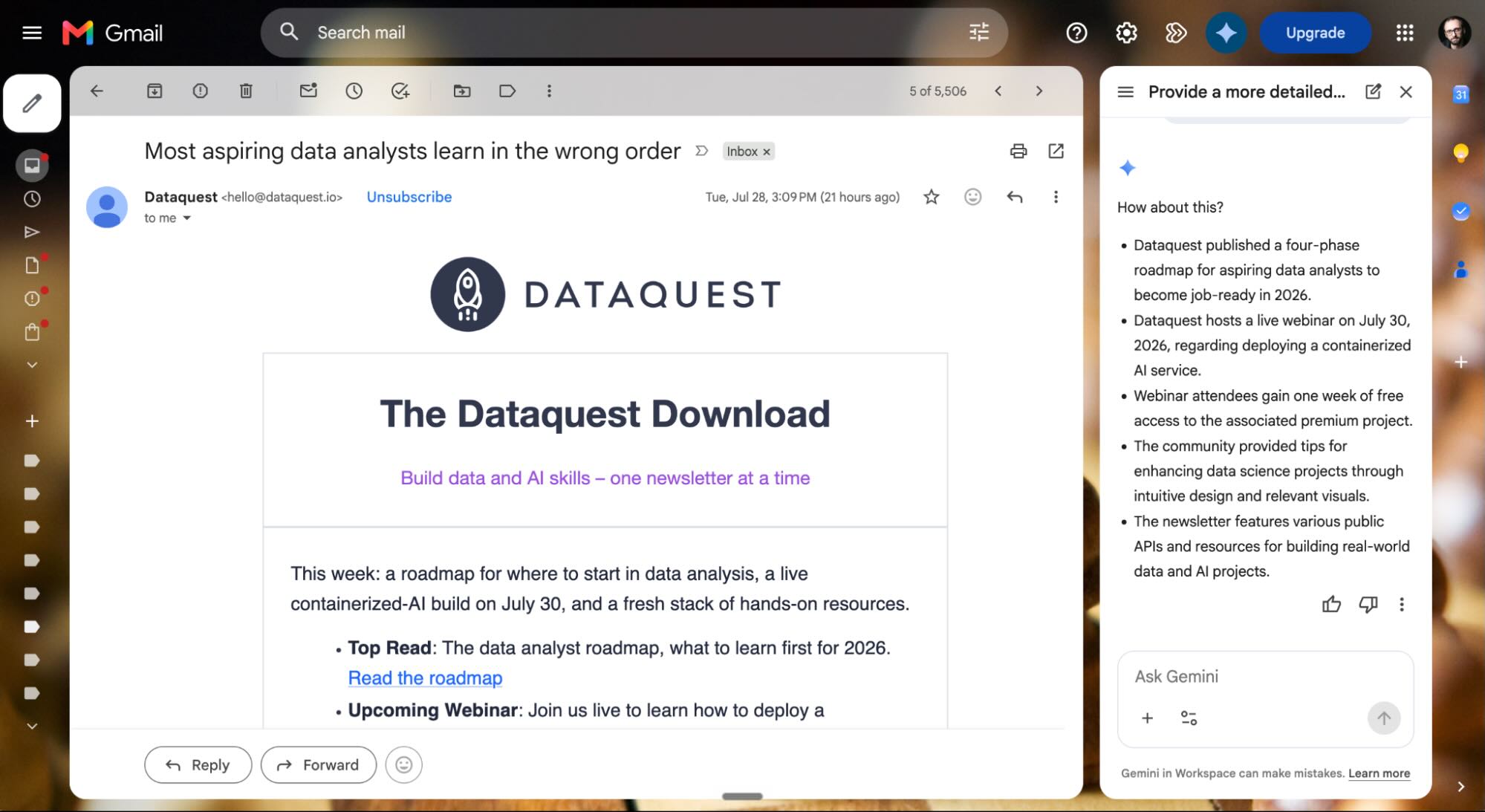 Gemini for Gmail, our pick for the best AI email assistant for Google Workspace users