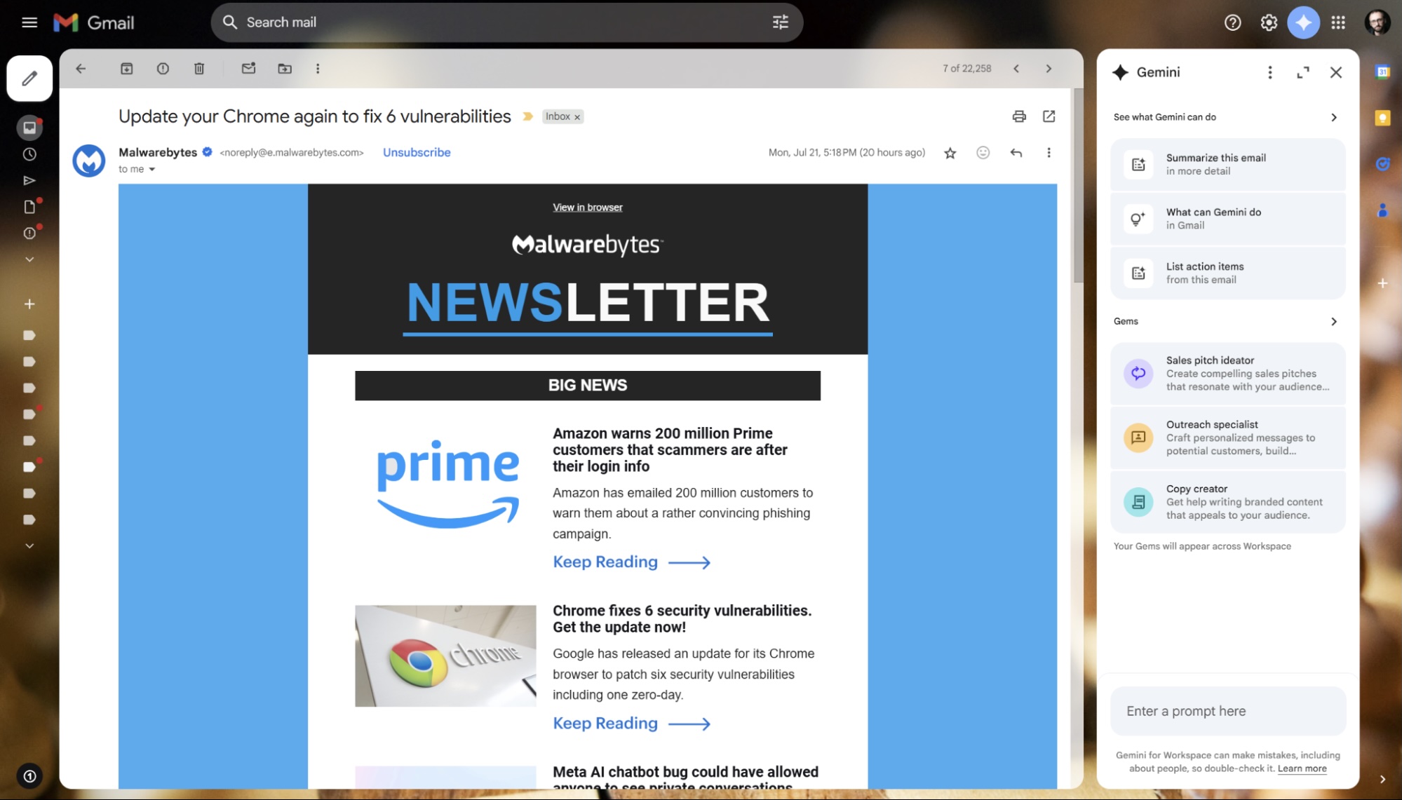 Gemini for Gmail, our pick for the best AI email assistant for Google Workspace users