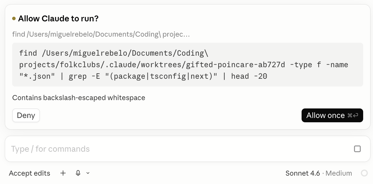 Claude Code asking for permissions.