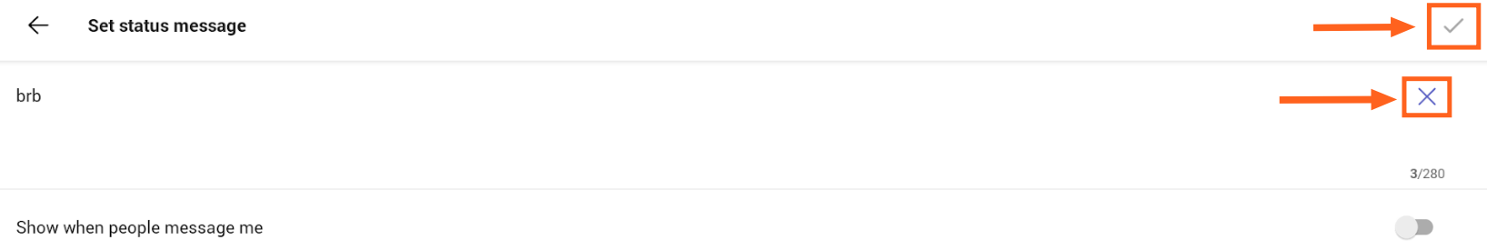Screenshot of Teams 365 status menu message with delete button highlighted.