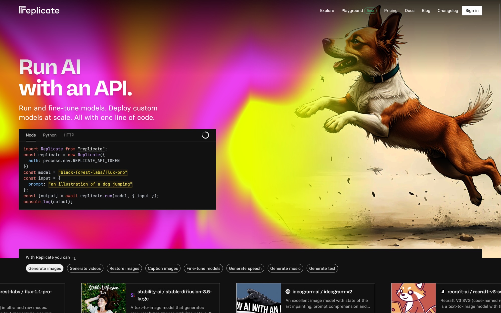 The Replicate home page