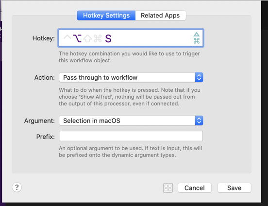 Setting up a hotkey in Alfred