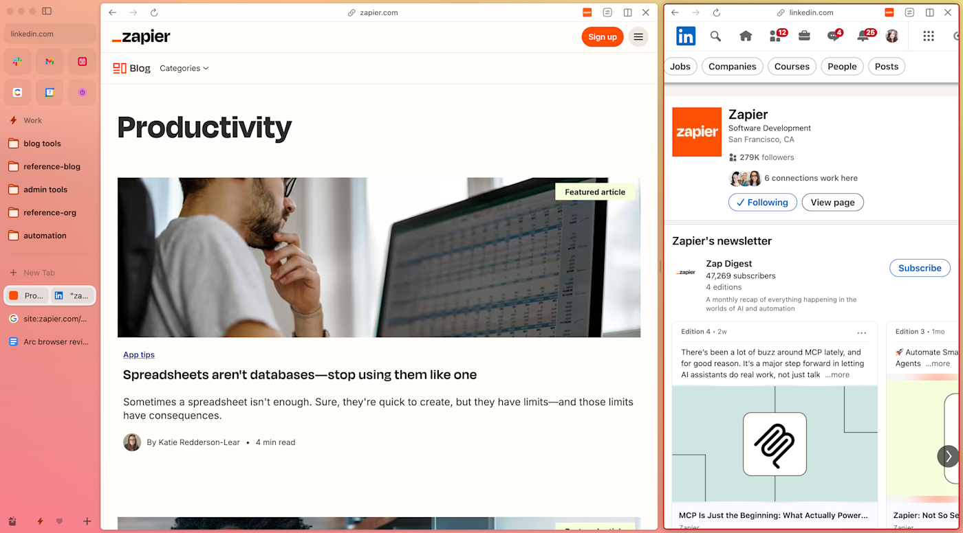 Two tabs side-by-side in the Arc browser