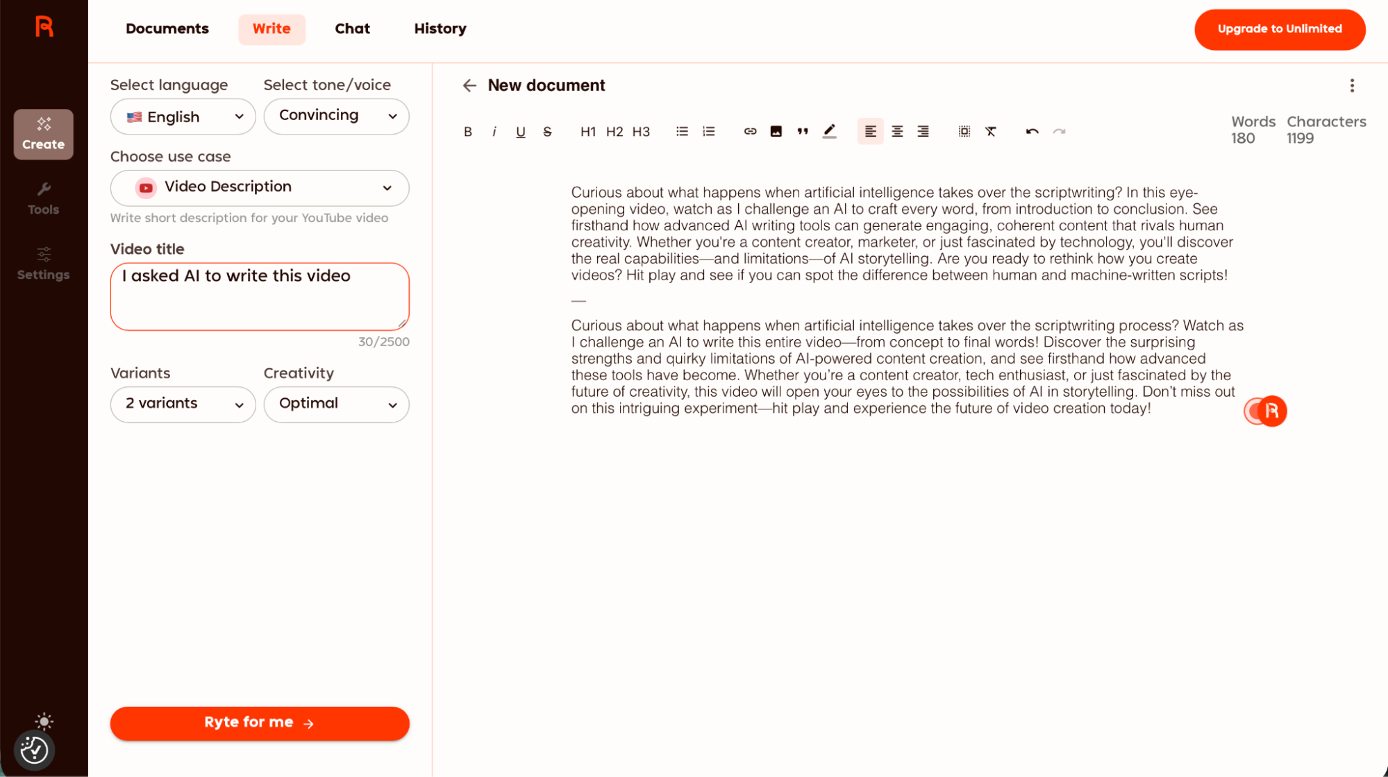 Rytr, our pick for the best free AI writing generator
