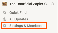 A red box highlights the Settings & Members menu item in Notion.