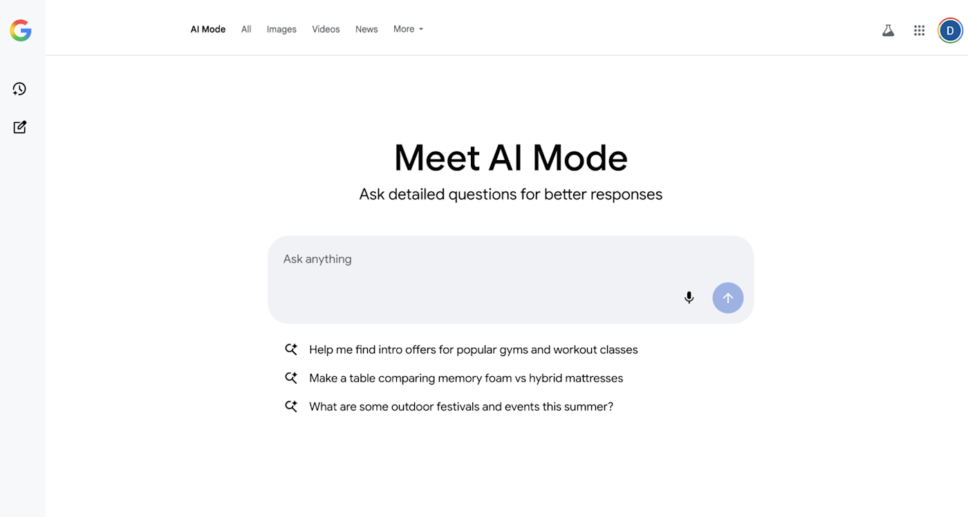 Google AI Mode search page