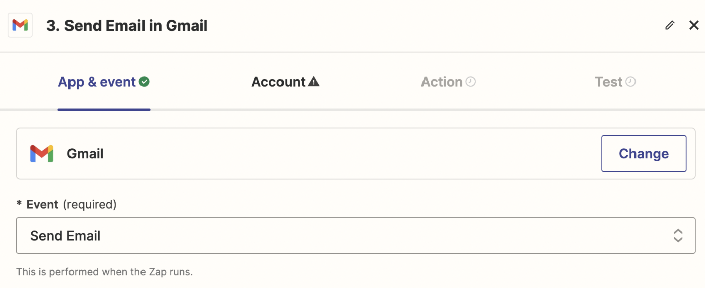 Screenshot of Gmail trigger and event in Zap editor