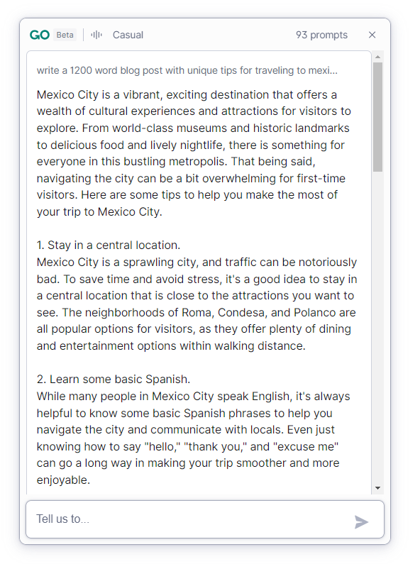 GrammarlyGO's attempts at a blog post about Mexico City