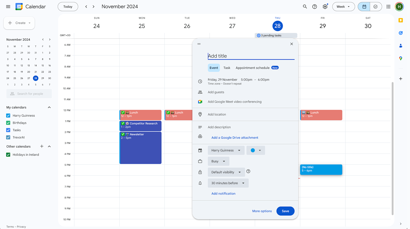 Google Calendar, our pick for the best productivity app for managing your calendar.